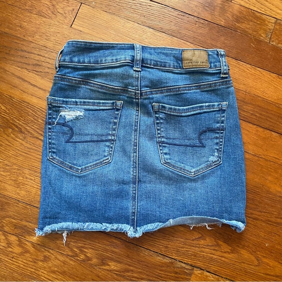 American Eagle Outfitters Blue Denim Distressed Mini Skirt - Picture 5 of 9